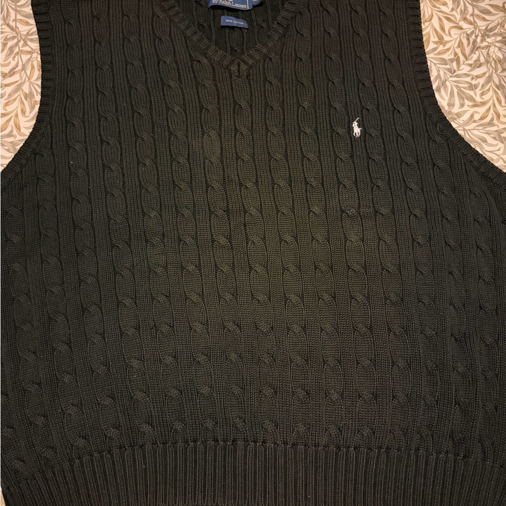Ralph Lauren Black Cable-Knit V-Neck Sweater Vest